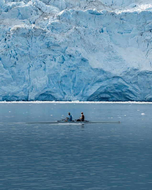 Rowing past glaciers and icebergs in Alaska