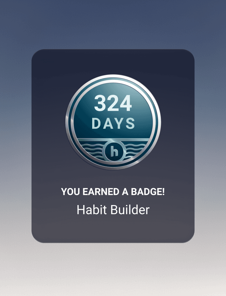Hydrow achievement badge celebrating a 324-day Habit Builder milestone