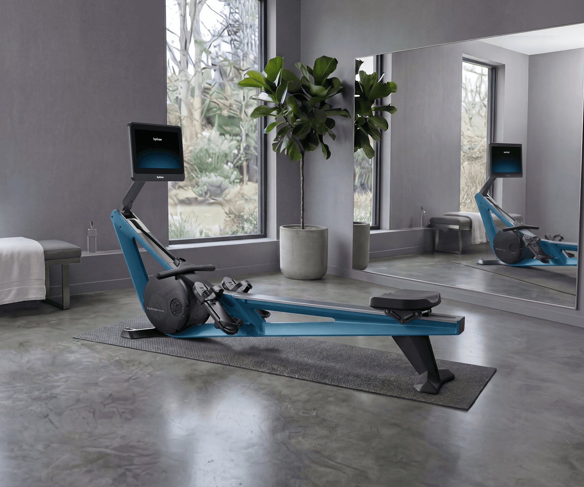 Hydrow Wave Rower positioned in a home gym